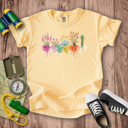 Watercolor Saguaro Wildflowers Kids Cotton T-Shirt