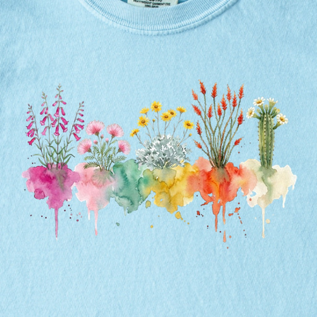 Watercolor Saguaro Wildflowers Kids Cotton T-Shirt