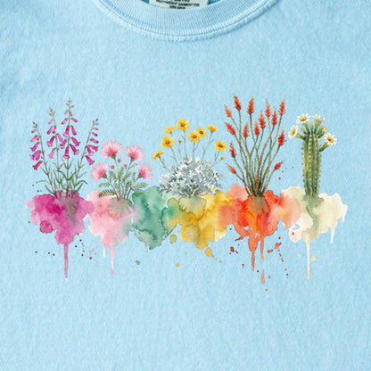 Watercolor Saguaro Wildflowers Kids Cotton T-Shirt