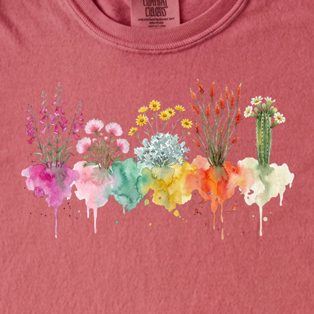 Watercolor Saguaro Wildflowers Kids Cotton T-Shirt