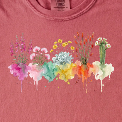 Watercolor Saguaro Wildflowers Kids Cotton T-Shirt
