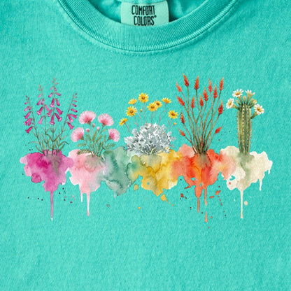 Watercolor Saguaro Wildflowers Kids Cotton T-Shirt