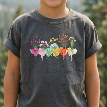 Watercolor Saguaro Wildflowers Kids Cotton T-Shirt