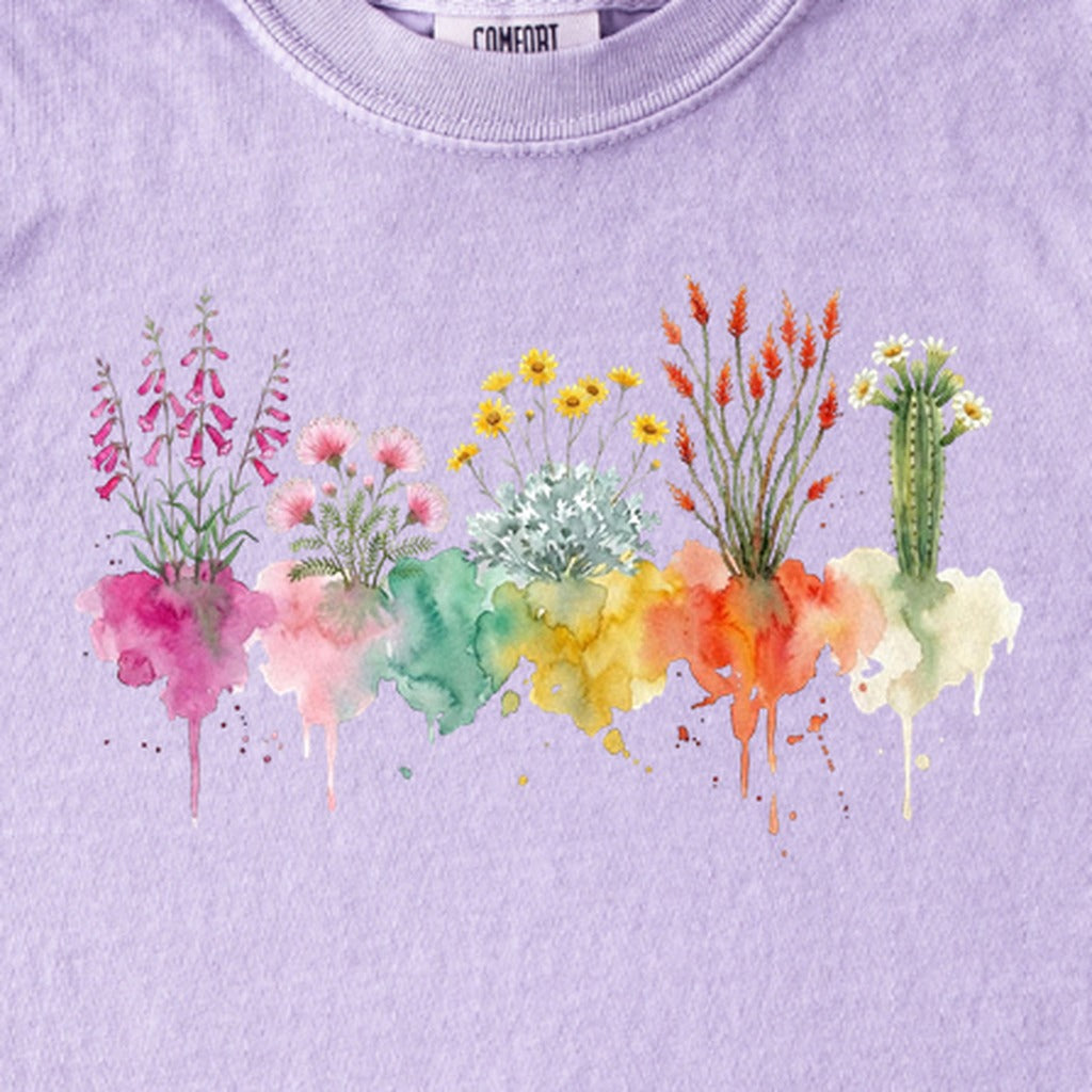 Watercolor Saguaro Wildflowers Kids Cotton T-Shirt
