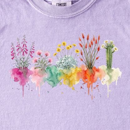 Watercolor Saguaro Wildflowers Kids Cotton T-Shirt