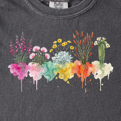 Watercolor Saguaro Wildflowers Kids Cotton T-Shirt
