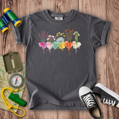 Watercolor Saguaro Wildflowers Kids Cotton T-Shirt