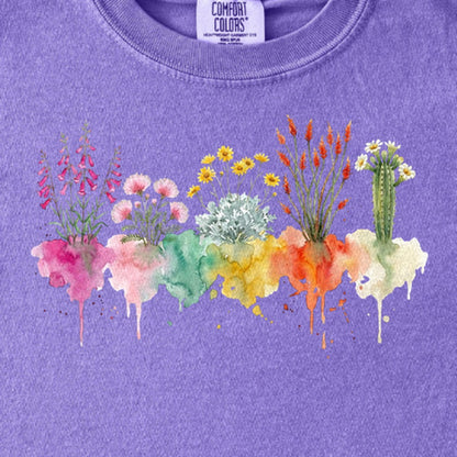 Watercolor Saguaro Wildflowers Kids Cotton T-Shirt