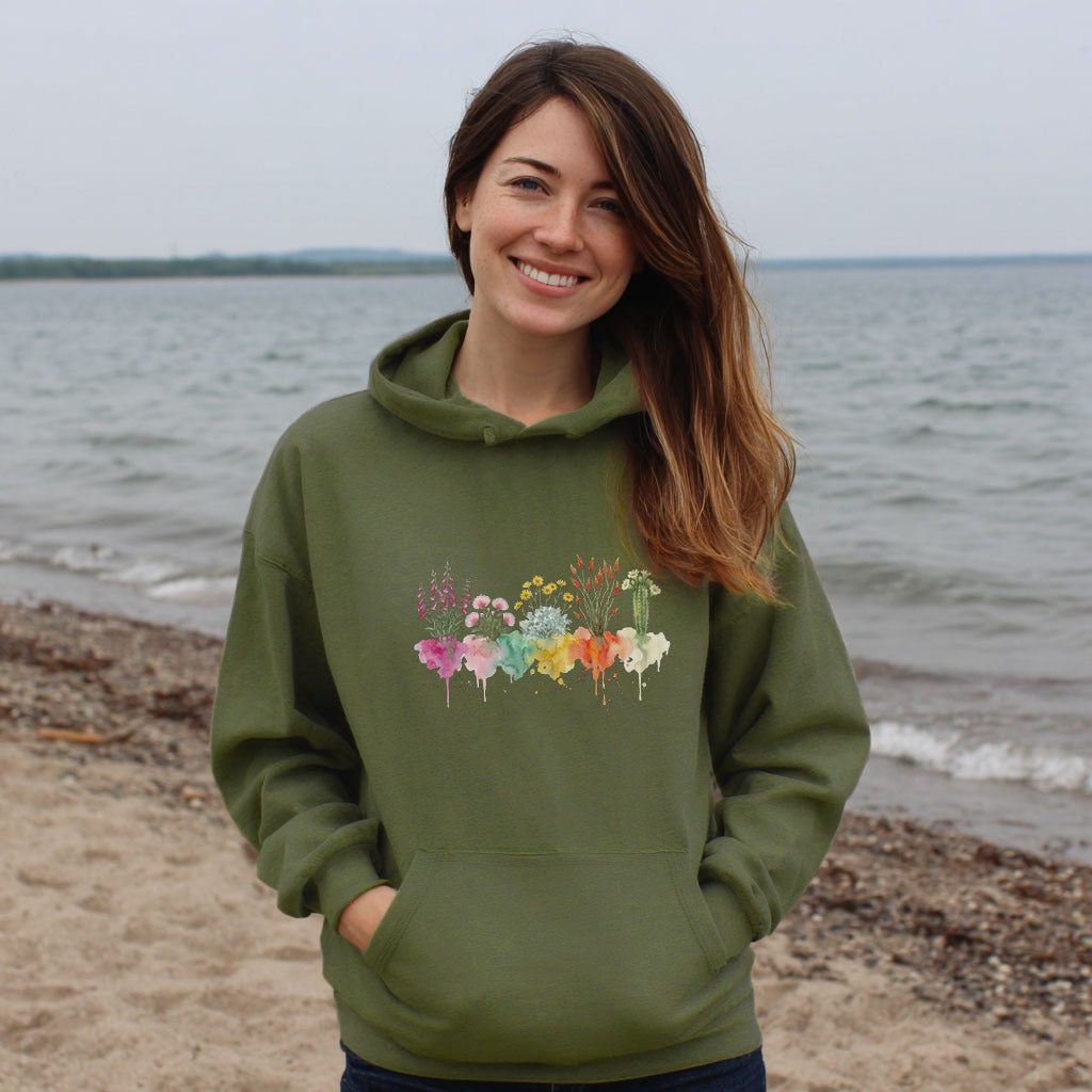 Watercolor Saguaro Wildflowers Hoodie