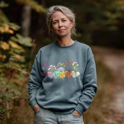 Watercolor Saguaro Wildflowers Crewneck Sweatshirt
