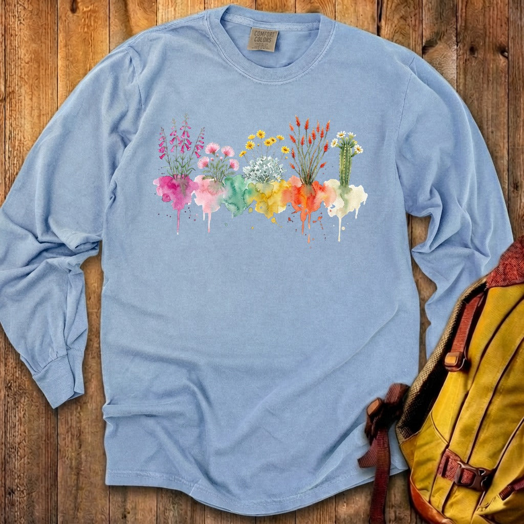 Watercolor Saguaro Wildflowers Premium Long Sleeve