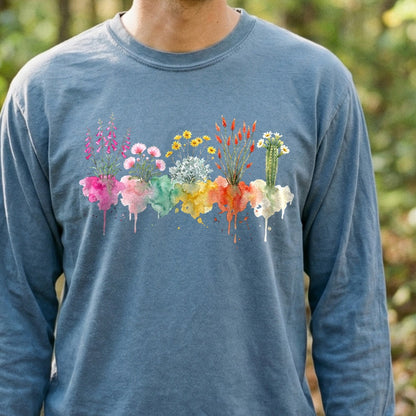 Watercolor Saguaro Wildflowers Premium Long Sleeve