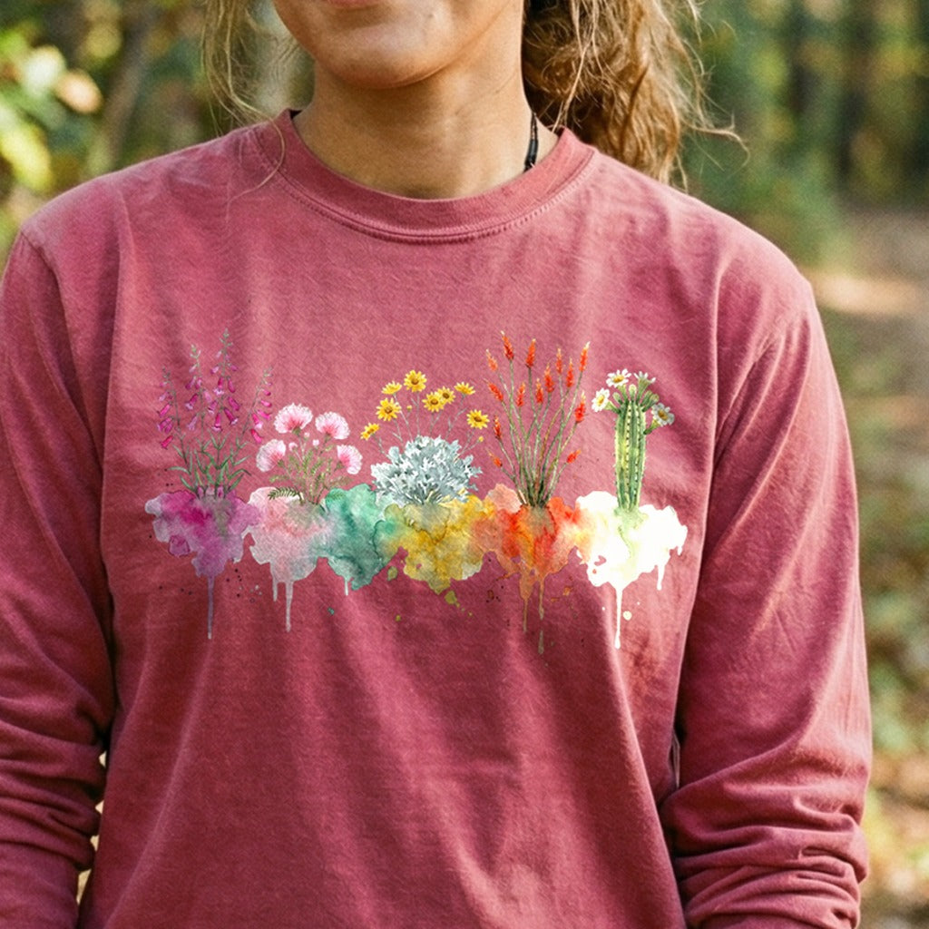 Watercolor Saguaro Wildflowers Premium Long Sleeve