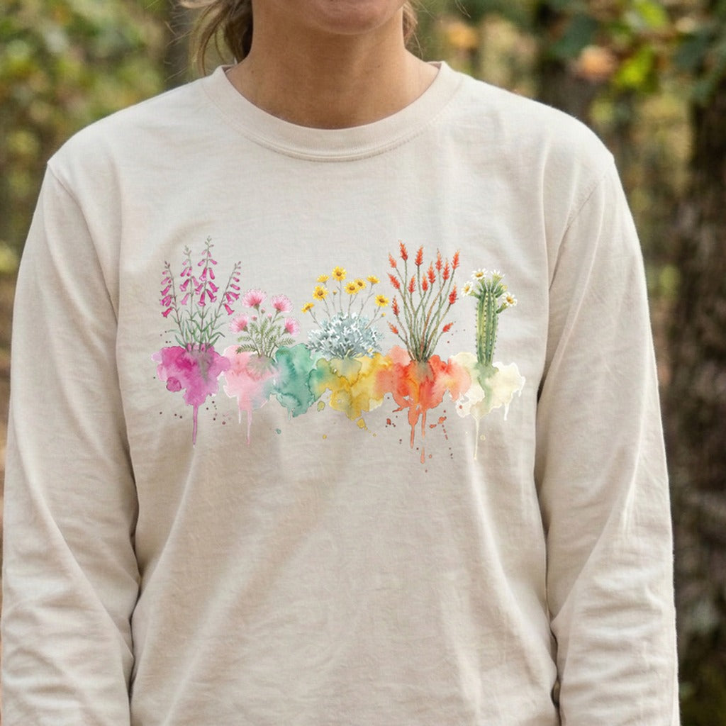 Watercolor Saguaro Wildflowers Premium Long Sleeve