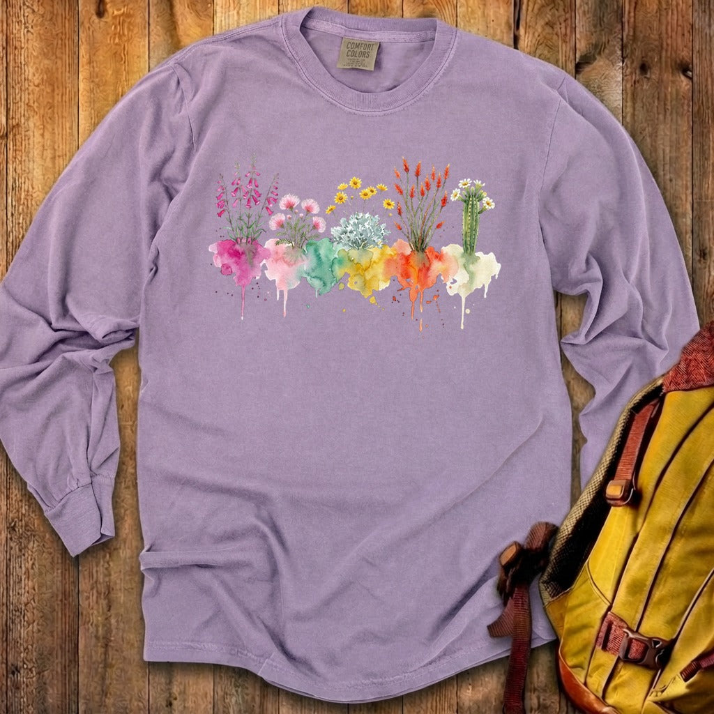 Watercolor Saguaro Wildflowers Premium Long Sleeve