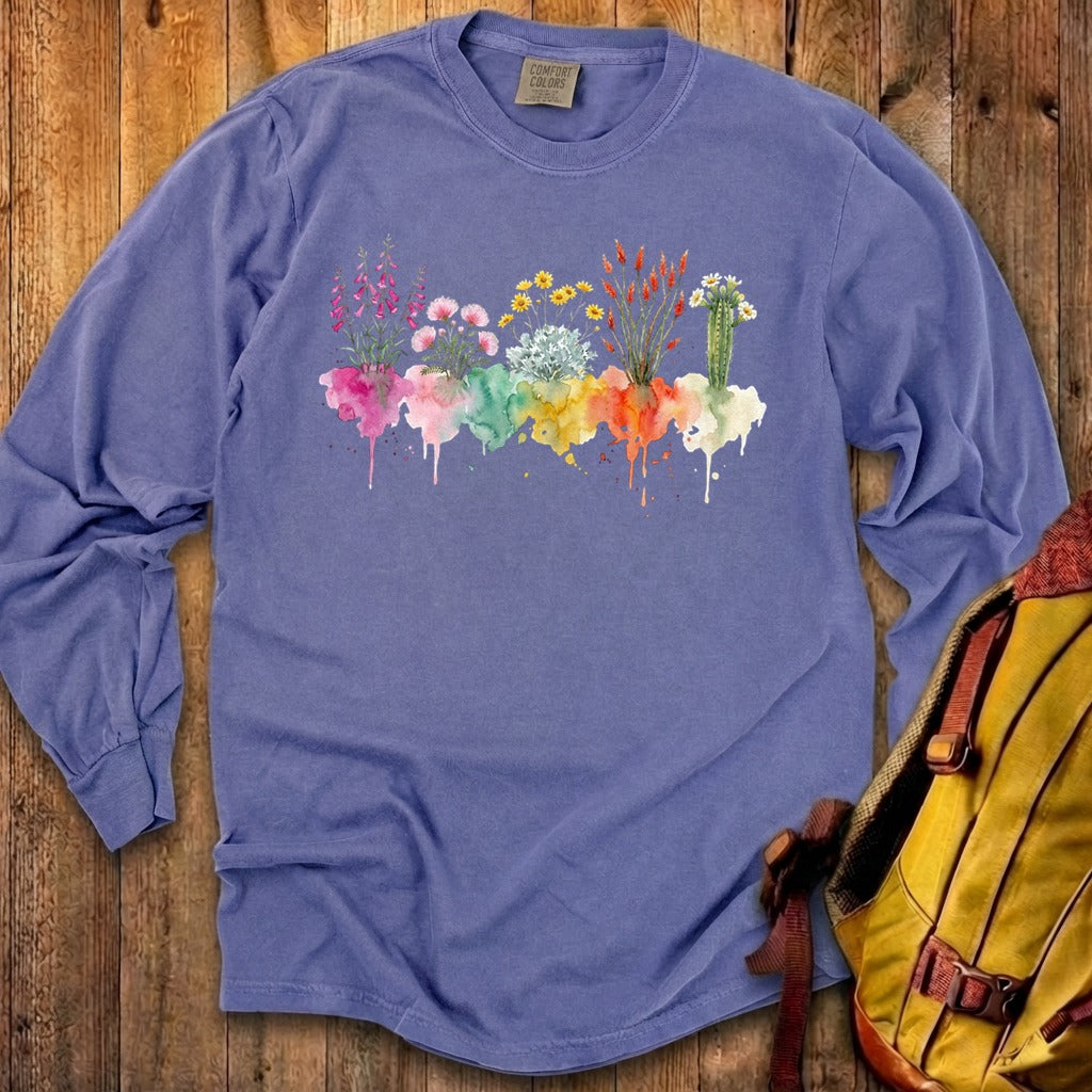 Watercolor Saguaro Wildflowers Premium Long Sleeve