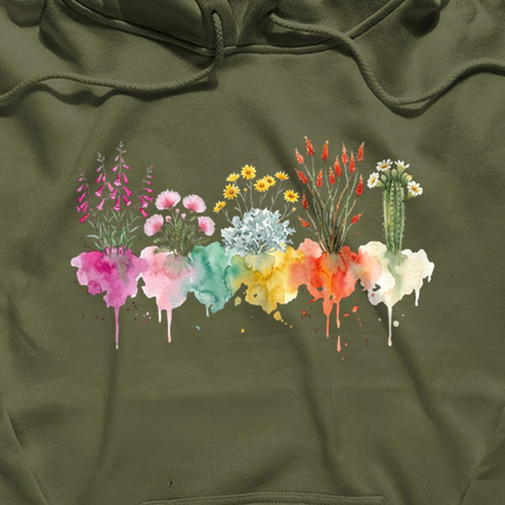 Watercolor Saguaro Wildflowers Hoodie