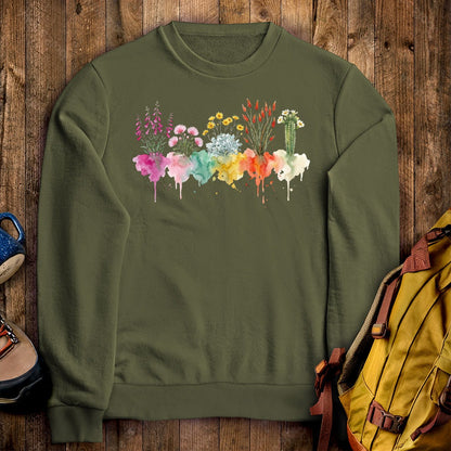 Watercolor Saguaro Wildflowers Crewneck Sweatshirt