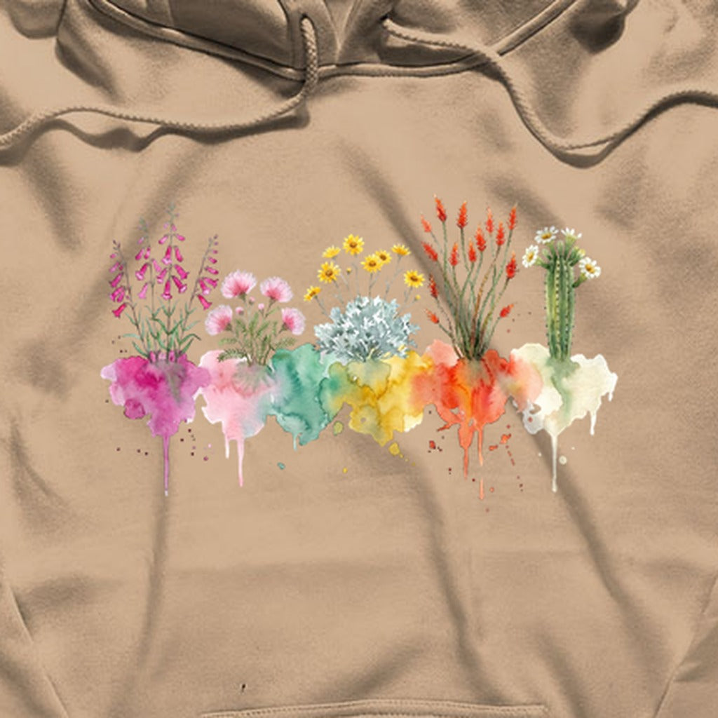 Watercolor Saguaro Wildflowers Hoodie