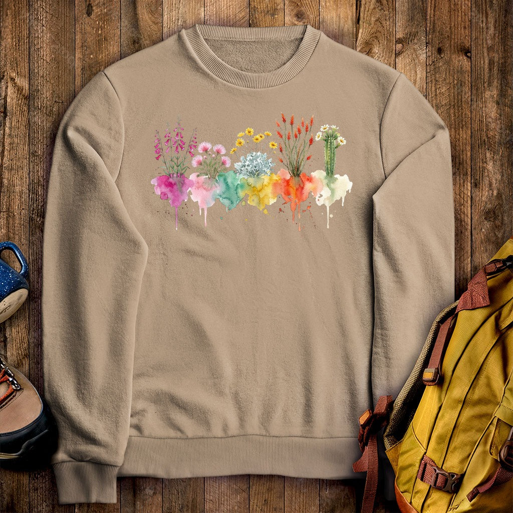 Watercolor Saguaro Wildflowers Crewneck Sweatshirt