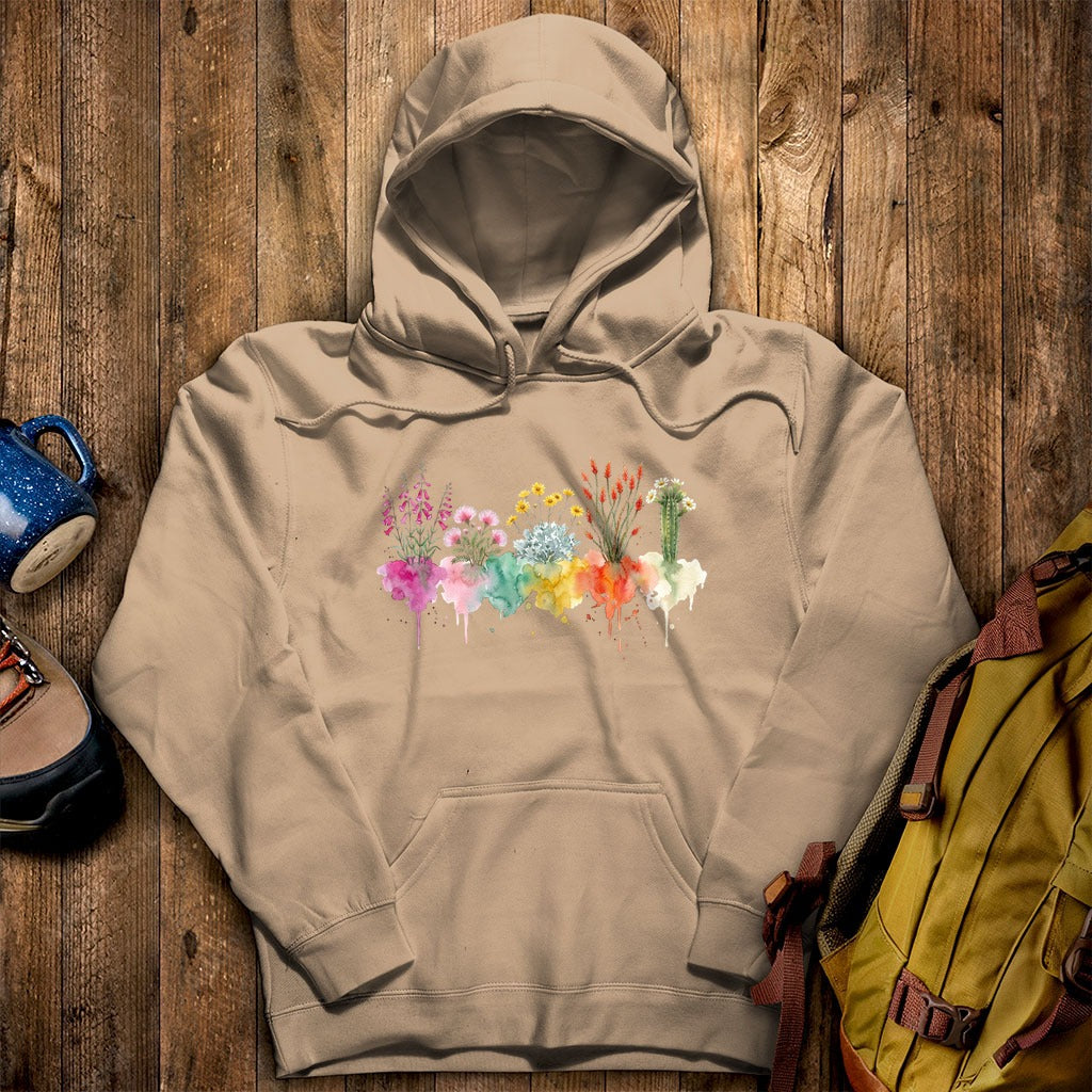 Watercolor Saguaro Wildflowers Hoodie