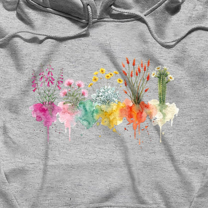 Watercolor Saguaro Wildflowers Hoodie