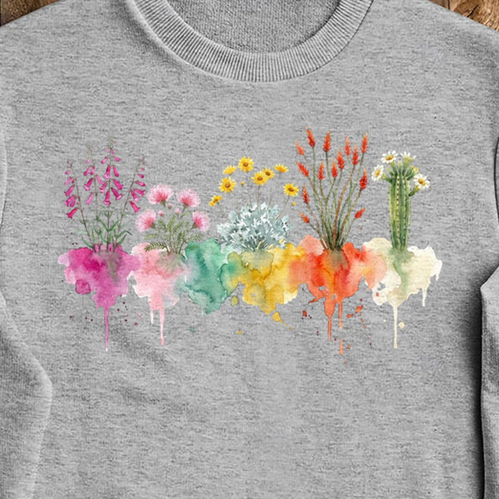 Watercolor Saguaro Wildflowers Crewneck Sweatshirt
