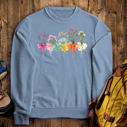 Watercolor Saguaro Wildflowers Crewneck Sweatshirt