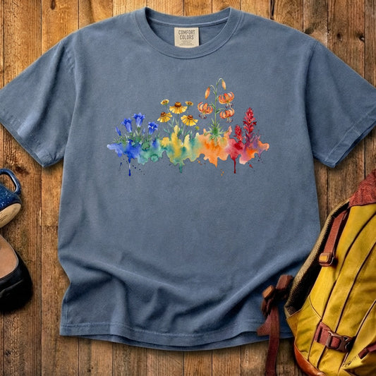 Watercolor Sequoia Wildflowers Cotton T-Shirt