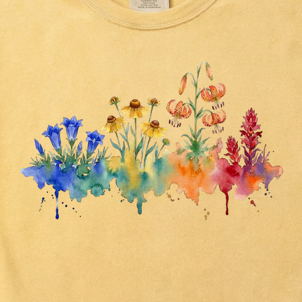 Watercolor Sequoia Wildflowers Cotton T-Shirt