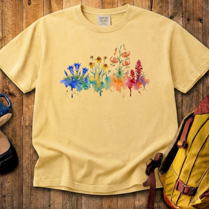 Watercolor Sequoia Wildflowers Cotton T-Shirt