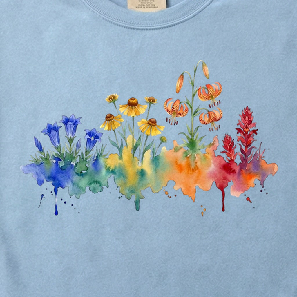 Watercolor Sequoia Wildflowers Cotton T-Shirt