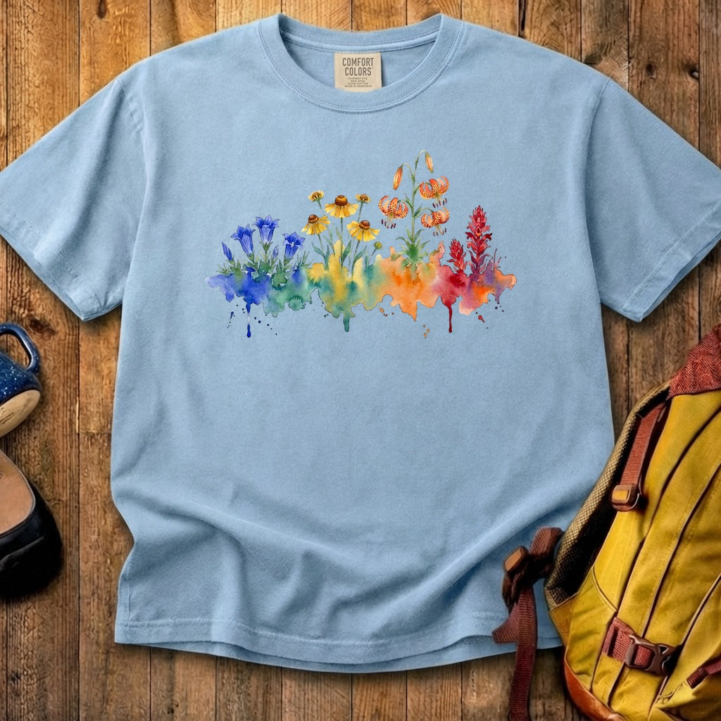 Watercolor Sequoia Wildflowers Cotton T-Shirt