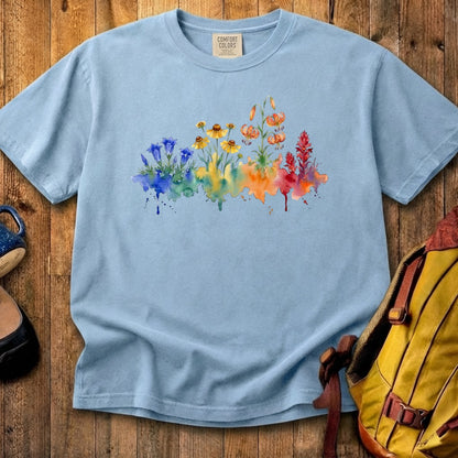 Watercolor Sequoia Wildflowers Cotton T-Shirt