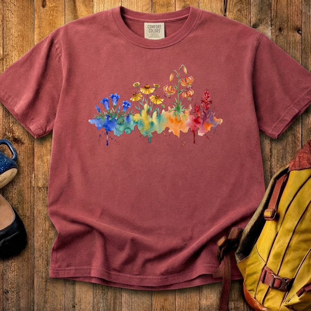 Watercolor Sequoia Wildflowers Cotton T-Shirt