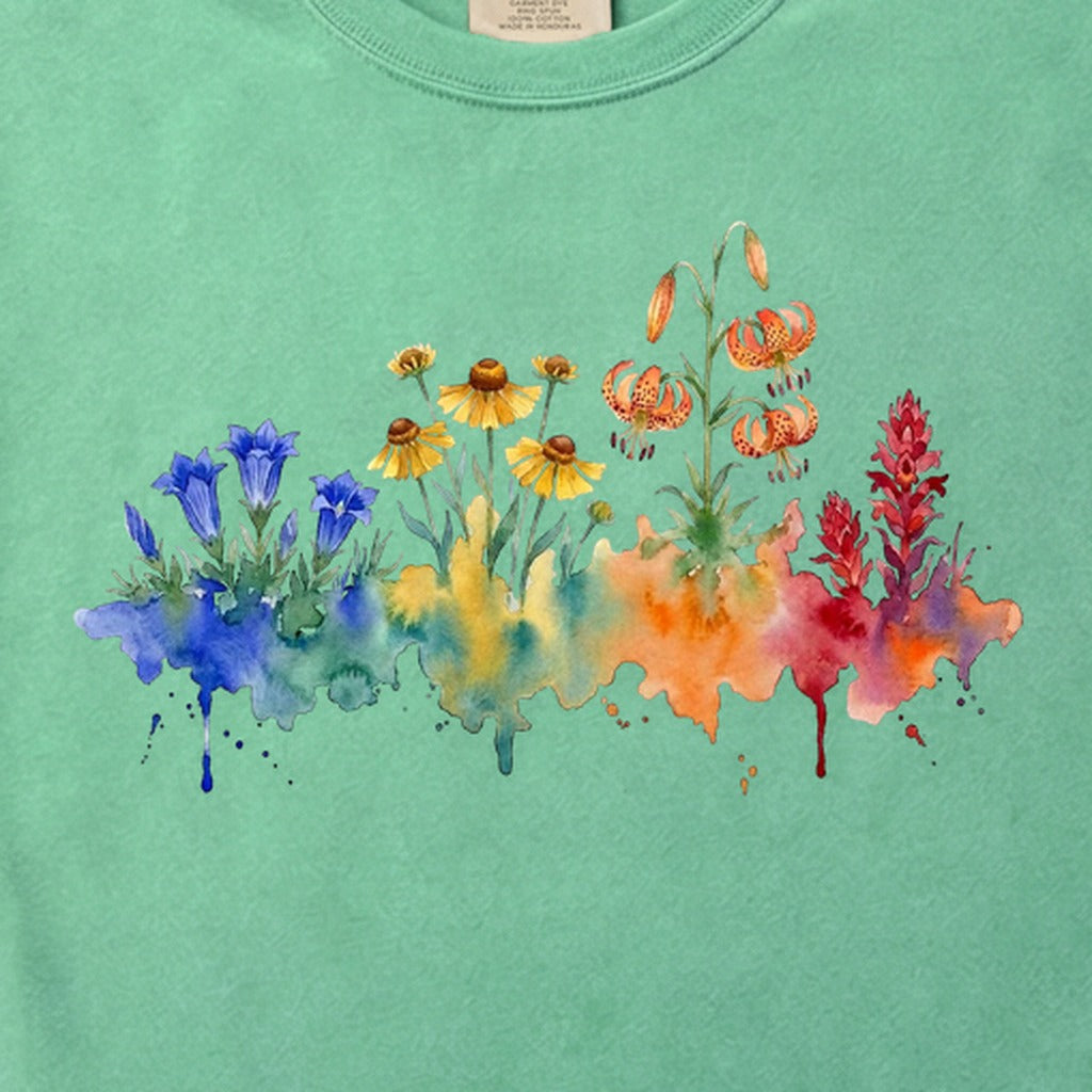 Watercolor Sequoia Wildflowers Cotton T-Shirt