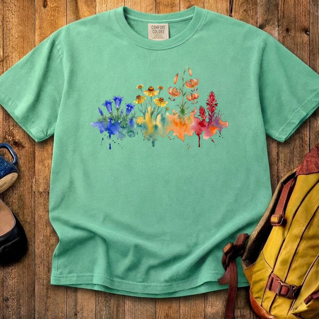 Watercolor Sequoia Wildflowers Cotton T-Shirt