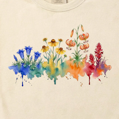 Watercolor Sequoia Wildflowers Cotton T-Shirt