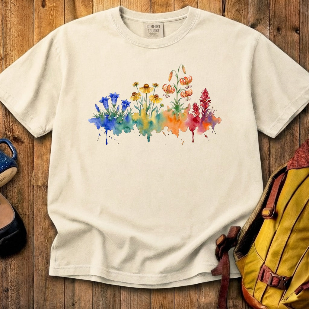 Watercolor Sequoia Wildflowers Cotton T-Shirt