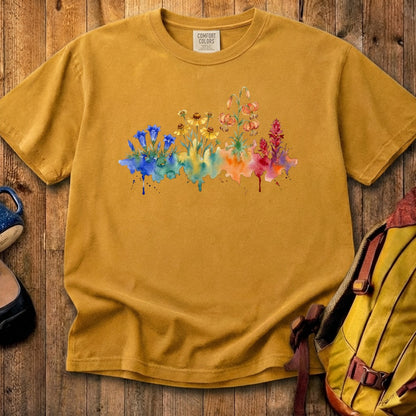 Watercolor Sequoia Wildflowers Cotton T-Shirt