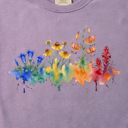 Watercolor Sequoia Wildflowers Cotton T-Shirt