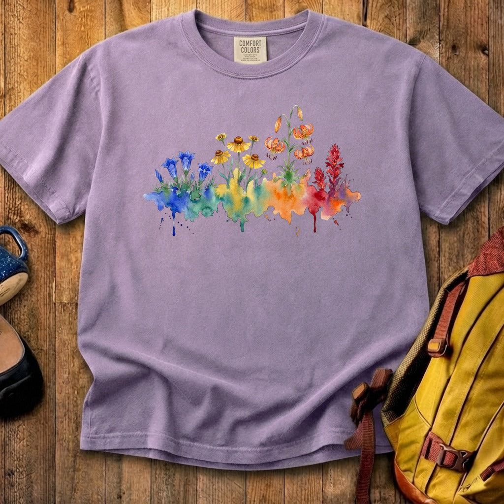 Watercolor Sequoia Wildflowers Cotton T-Shirt