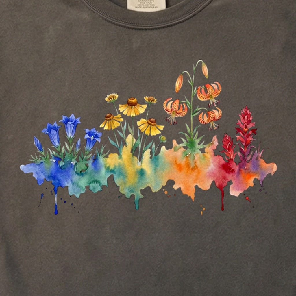 Watercolor Sequoia Wildflowers Cotton T-Shirt