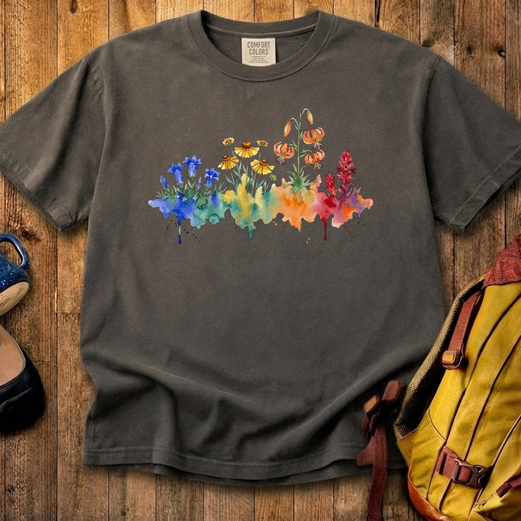Watercolor Sequoia Wildflowers Cotton T-Shirt