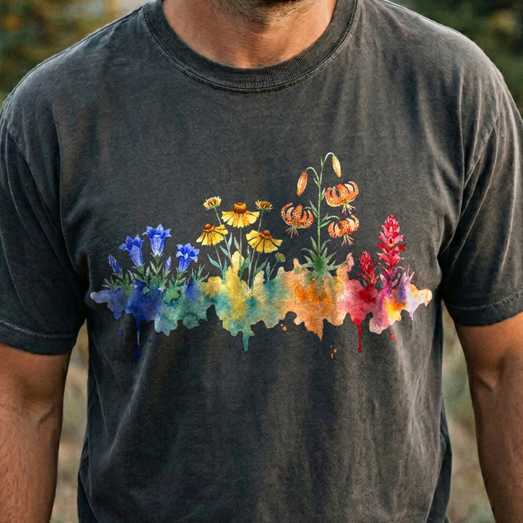 Watercolor Sequoia Wildflowers Cotton T-Shirt