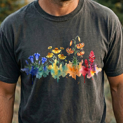 Watercolor Sequoia Wildflowers Cotton T-Shirt