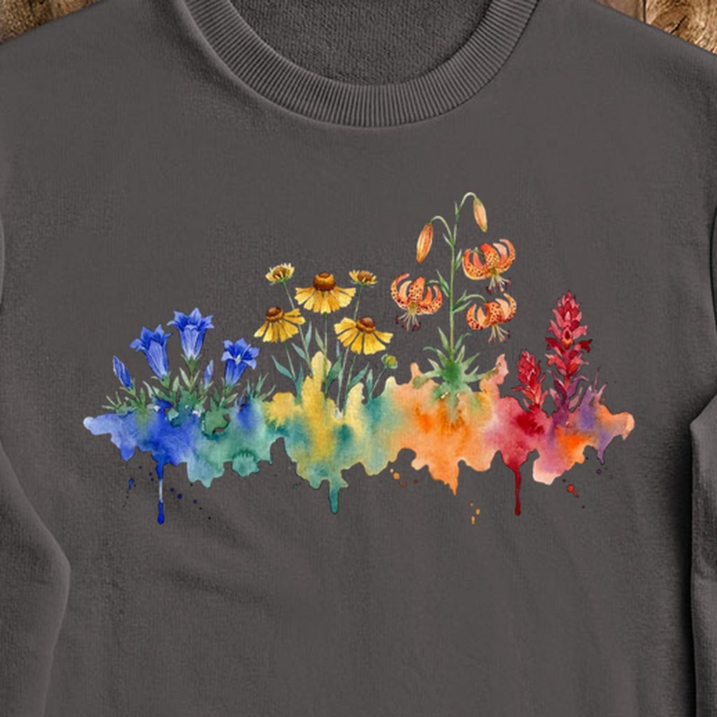 Watercolor Sequoia Wildflowers Crewneck Sweatshirt