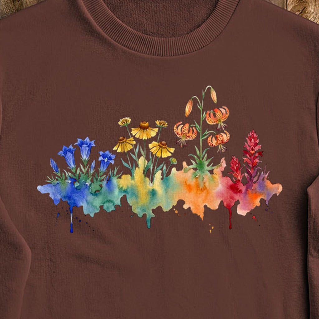Watercolor Sequoia Wildflowers Crewneck Sweatshirt