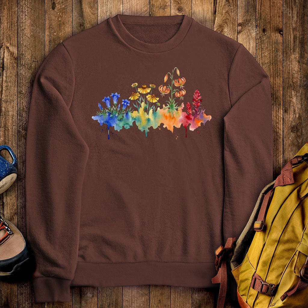 Watercolor Sequoia Wildflowers Crewneck Sweatshirt