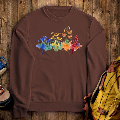 Watercolor Sequoia Wildflowers Crewneck Sweatshirt